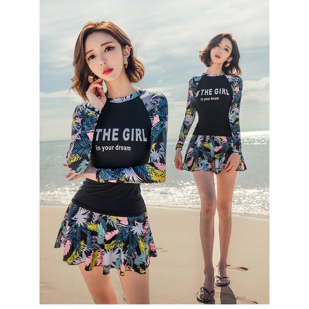 Đồ bơi nữ 2 mảnh dài tay thể thao kín đáo, áo tắm dáng váy che bụng mã SB0970 SAVVY long sleeve swimsuit
