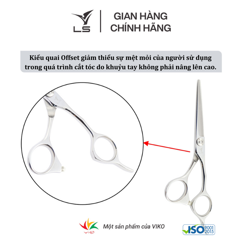 Kéo cắt tóc LS lưỡi thẳng quai offset vênh đỡ ngón cố định JP552