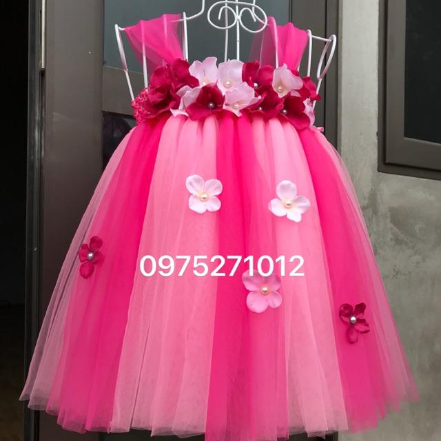 Đầm tutu cho bé ️️ Đầm tutu hồng sen pha hồng phấn 32 tú cầu