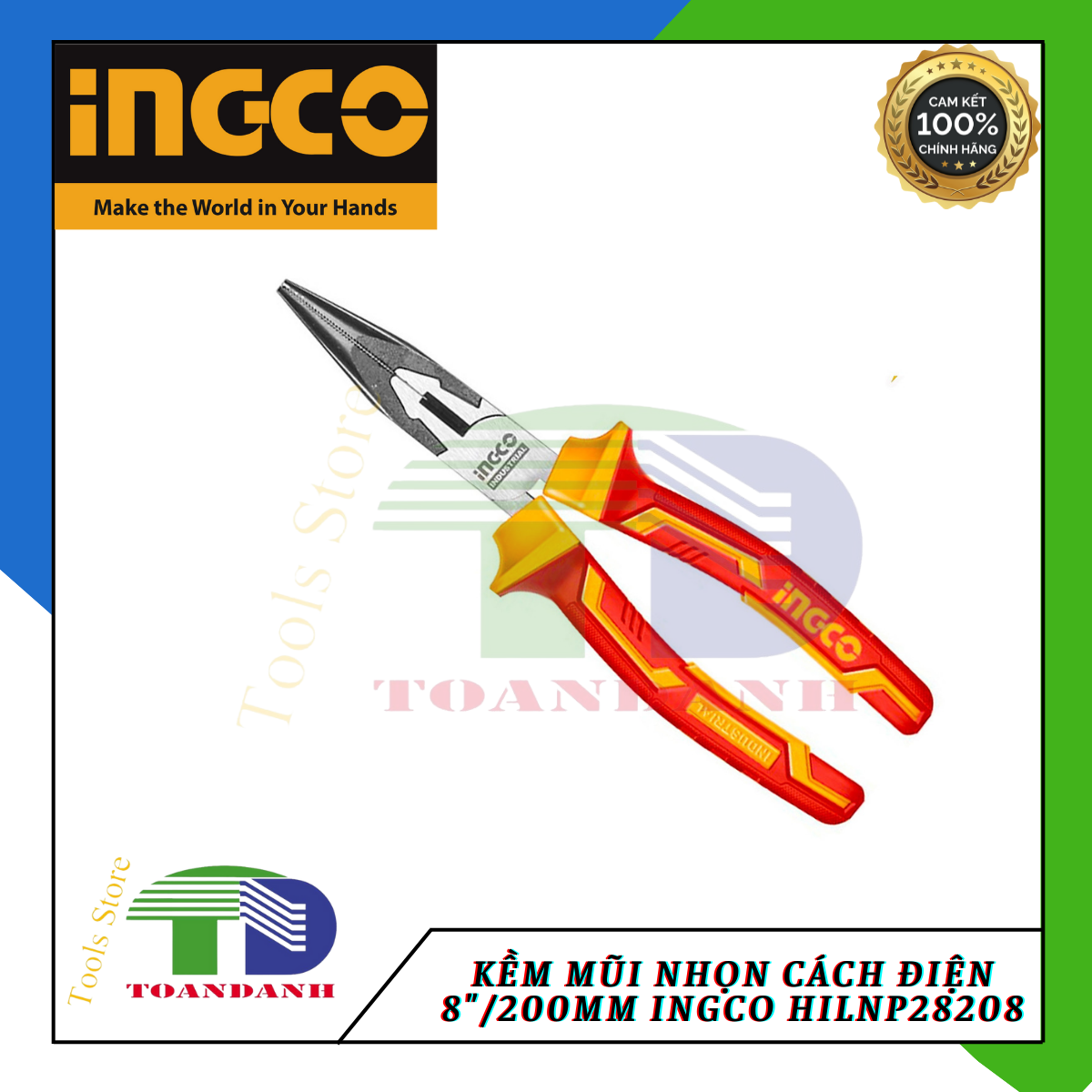 Kềm mũi nhọn  cách điện  8&quot;/200mm ingco HILNP28208