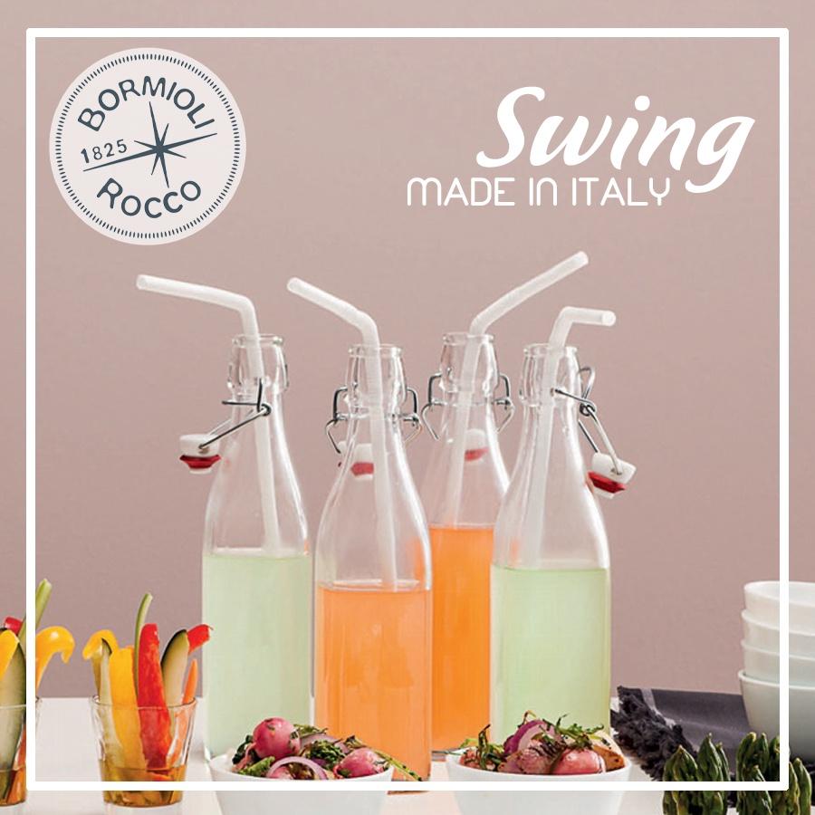 Chai thủy tinh vuông nắp cài Swing 0.25L (Bormioli Rocco)- Hàng chính hãng