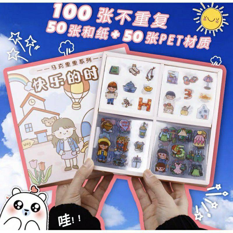 Bộ 1000 sticker dễ thương dán trang trí sổ. điện thoại. cốc , laptop .. có hộp đựng đi kèm Cucrehanoi