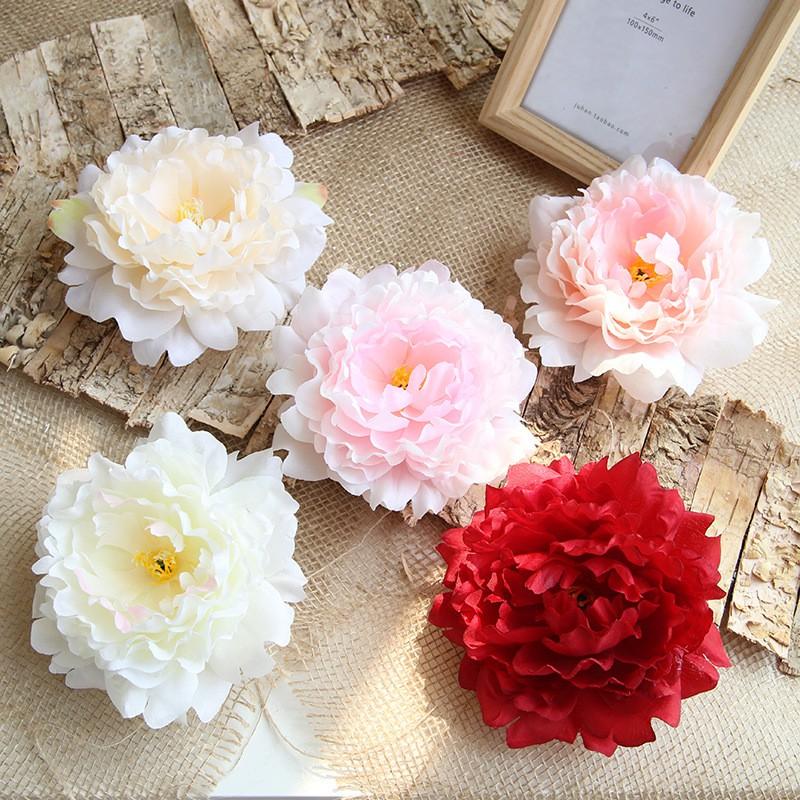 Đầu bông mẫu đơn lụa cao cấp,hoa hồng mẫu đơn 13cm