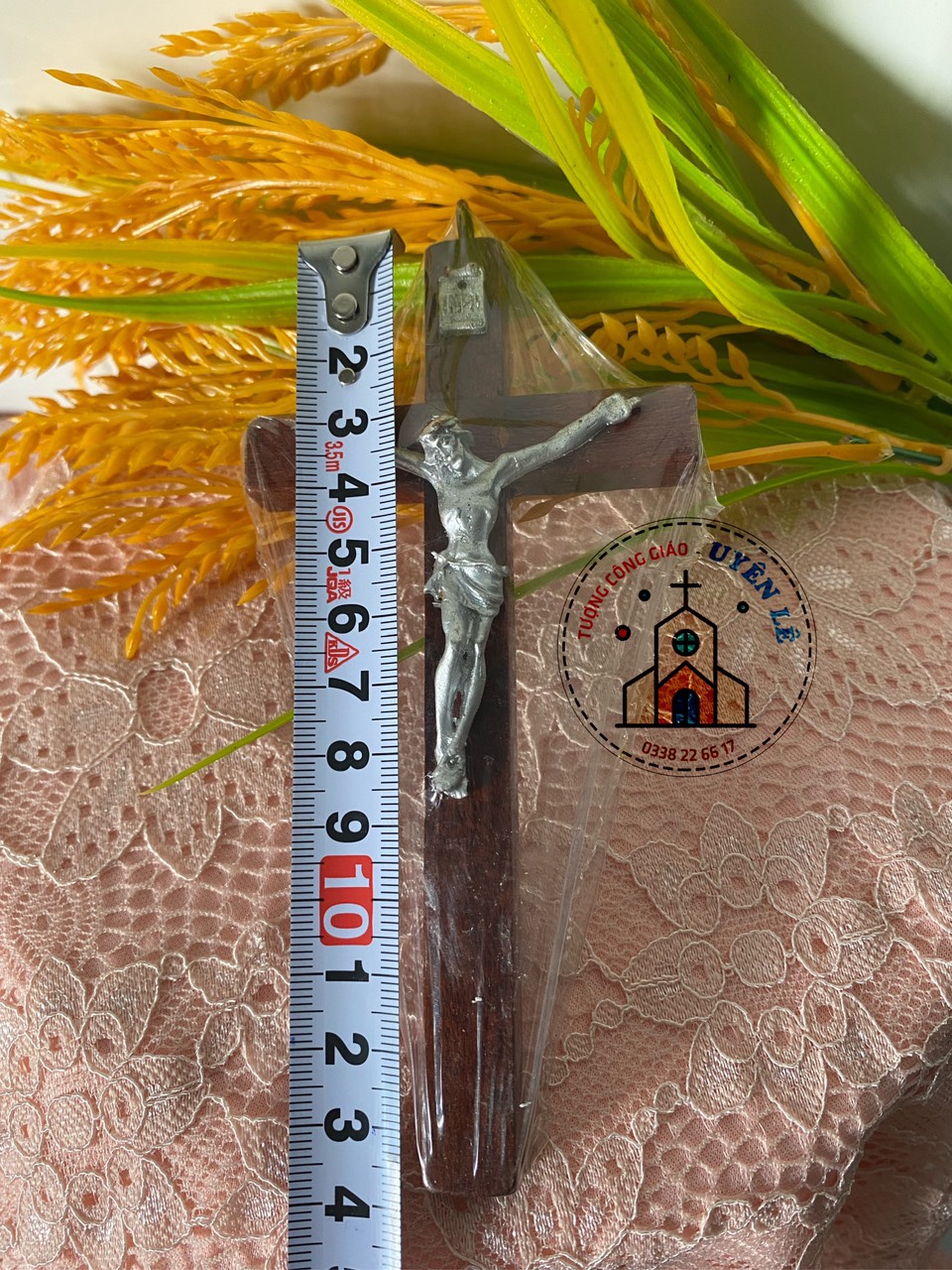 Tượng công giáo thánh giá màu bạc 14cm