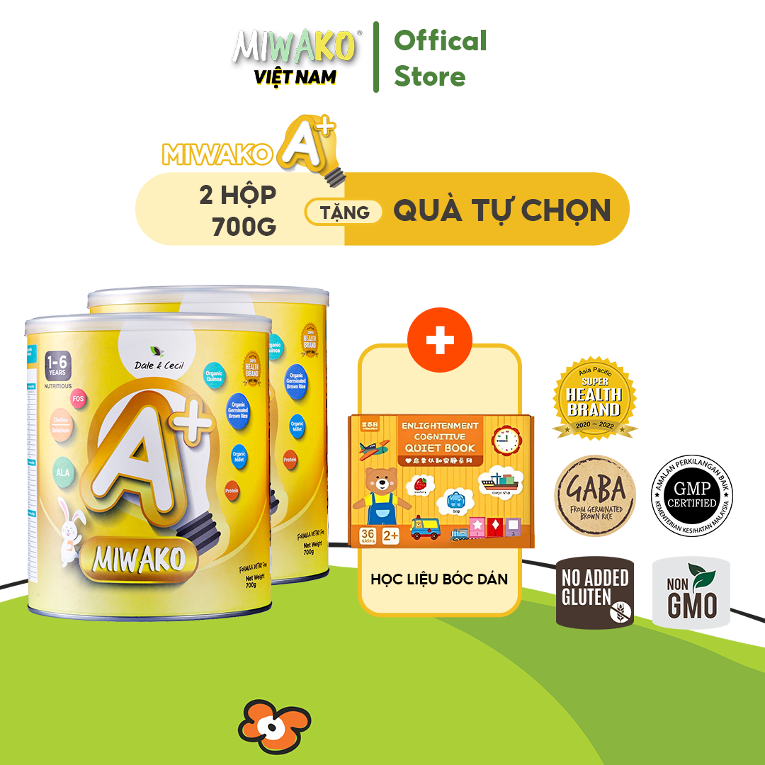 Sữa Miwako A+ Sữa Hạt Cho Bé Tăng Chiều Cao Ngủ Ngon Phát Triển Thông Minh, Sữa Không Đường 700g Vị Vani x2 Hộp - miwako