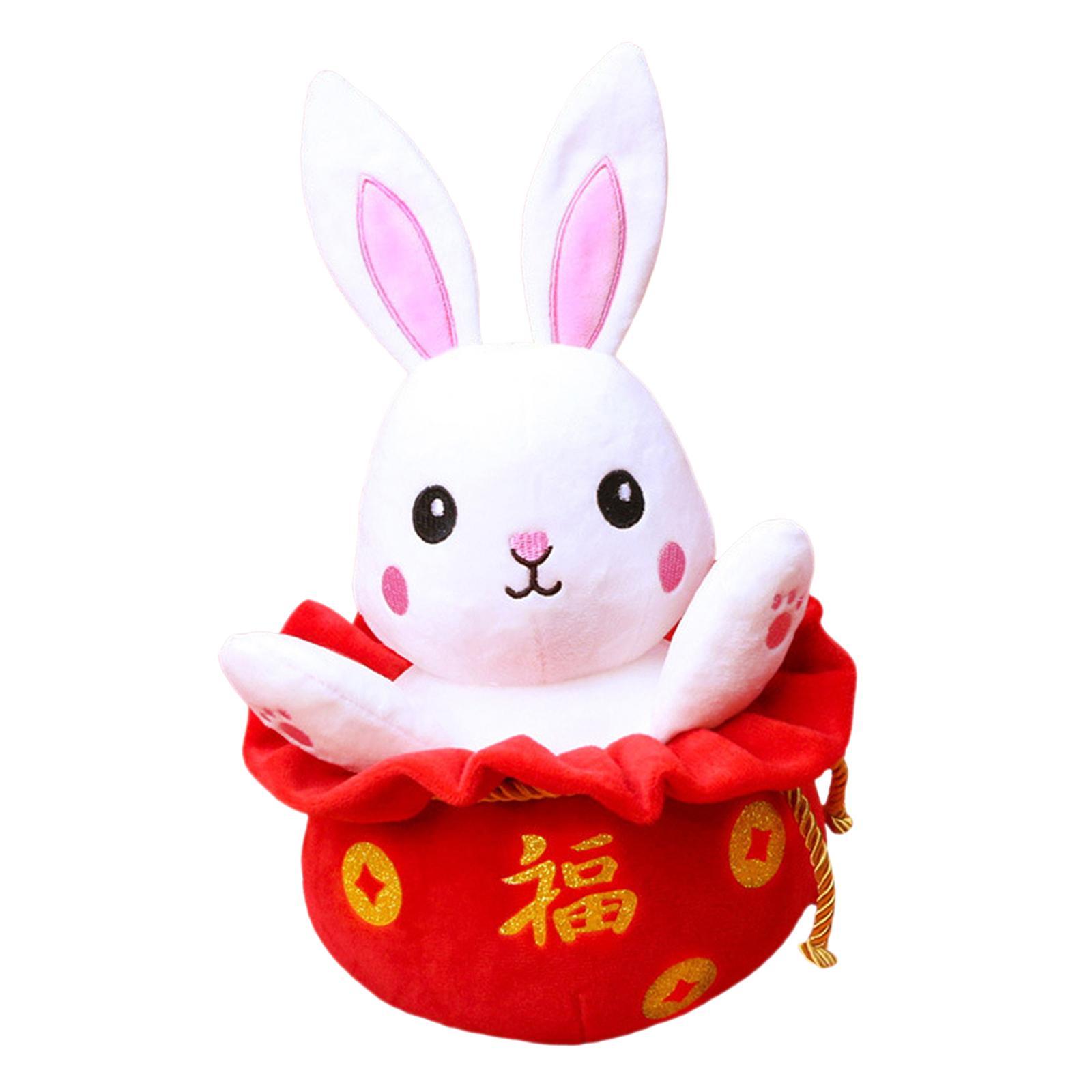 Chinese Style Rabbit Plush Toy Blessing Stuffed Animal Doll for Decor New Year Gift