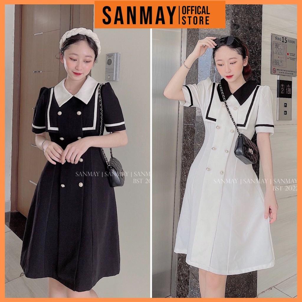 Đầm Suông Công Sở Nữ Đẹp SANMAY Váy Dự Tiệc Cổ Sơ Mi Dáng Xòe Sang Trọng, Thanh Lịch VD023