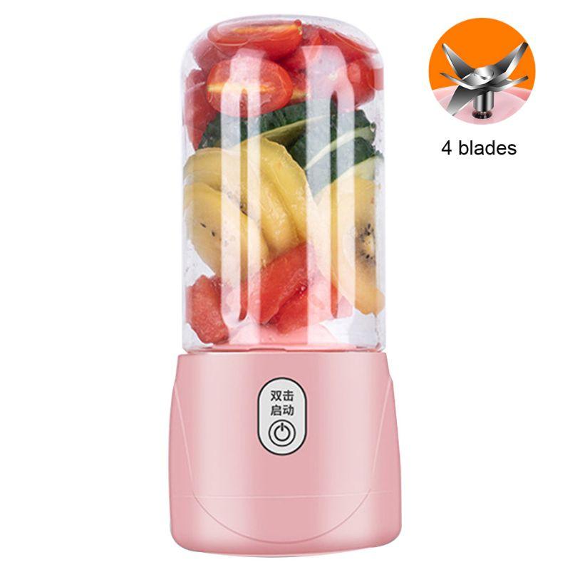 Mini Cá Nhân Kích Thước Máy Xay Sinh Tố Lắc Và Sinh Tố Mini Jucier Cốc Sạc USB Với 4 Lưỡi Dao, Hồng/Trắng