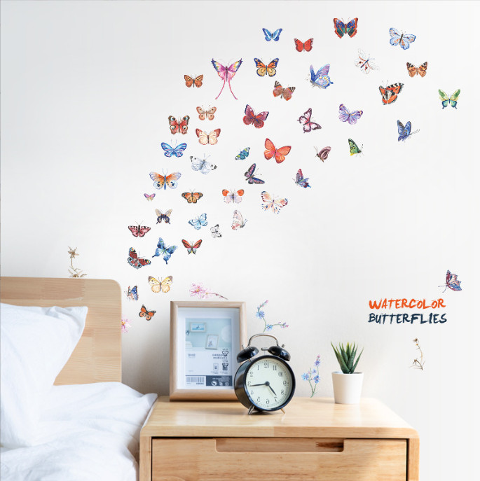 Decal trang trí tường - Đàn bướm xinh sắc màu