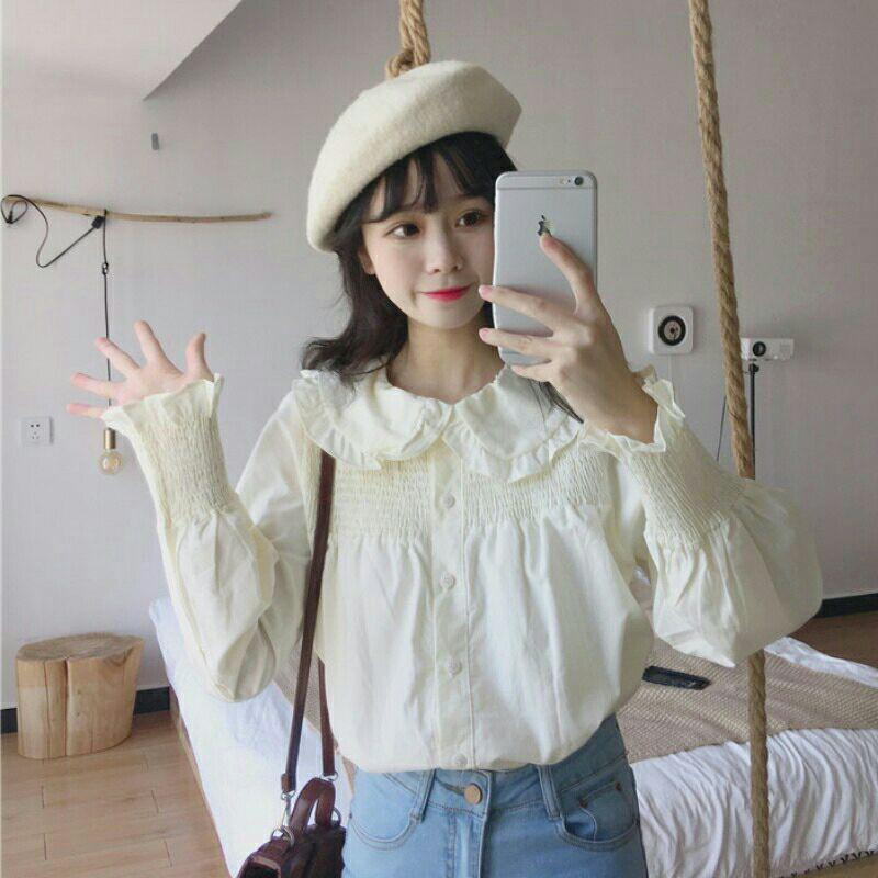 ÁO SƠ MI TRẮNG TAY BO ÁO TIỂU THƯ XINH XINH