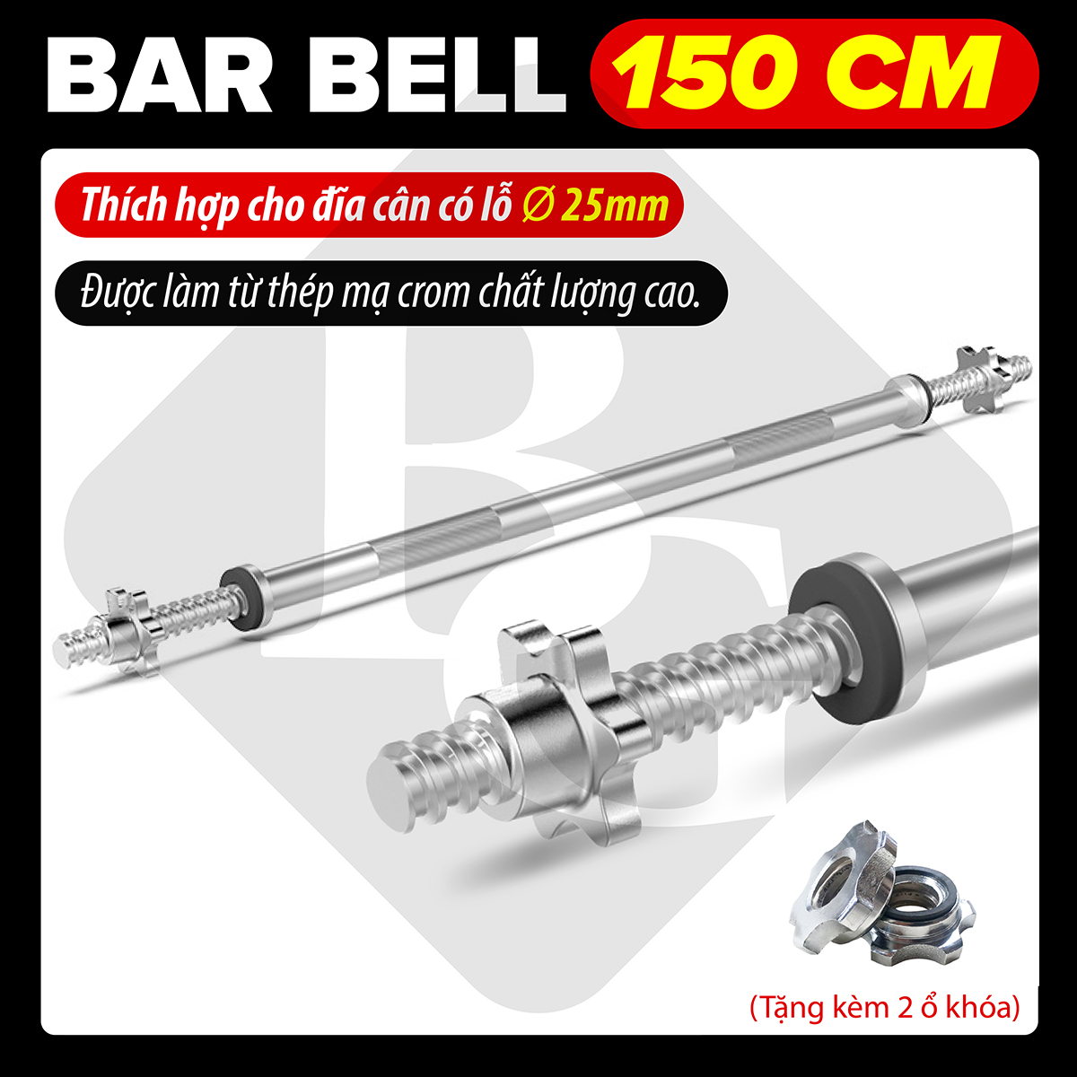 BG Đòn tập tạ đòn gắn tạ đòn tập squats,Đòn tạ dài 150cm-180cm, phi 25-50mm , đòn tập ngực đòn tập vai, tiêu chuẩn quốc tế