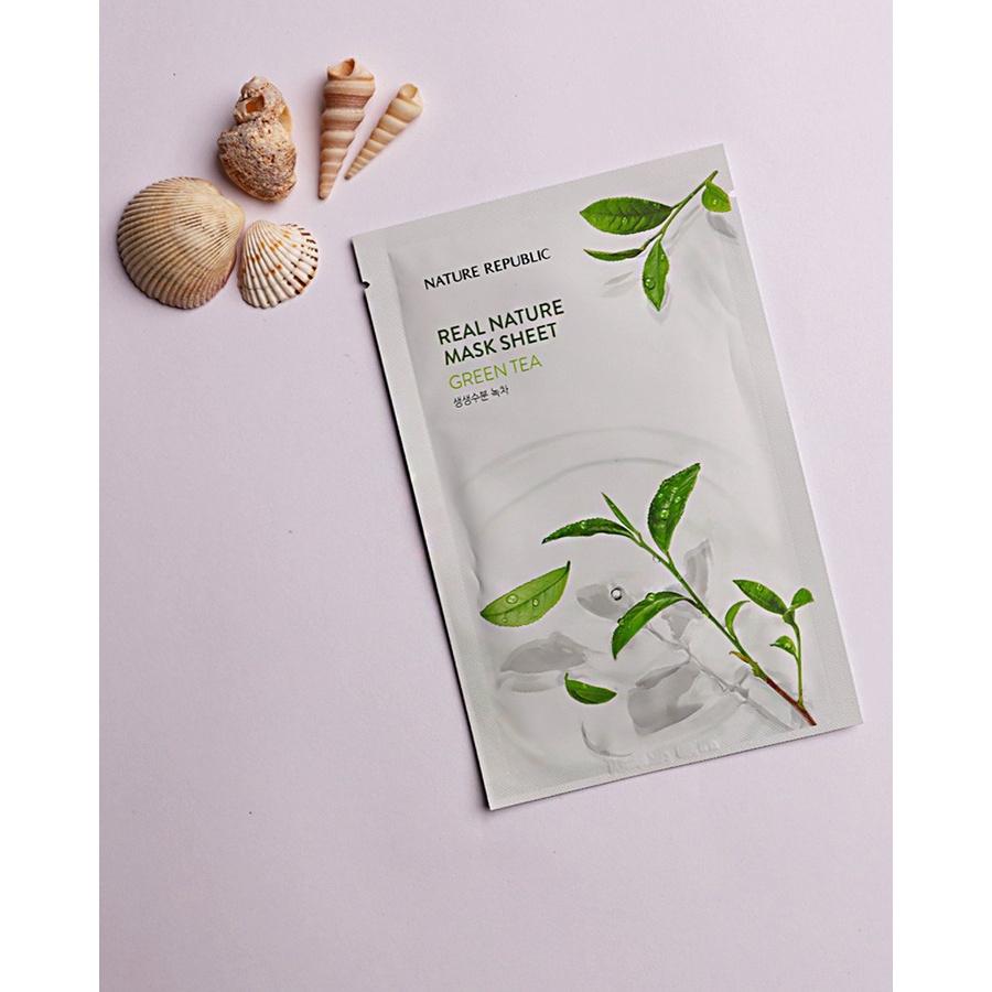 Combo 10 Mặt Nạ Giấy Cấp Ẩm, Ngừa Mụn, Săn Chắc Da Nature Republic Real Nature Mask Sheet 23ml x 10 - Green tea