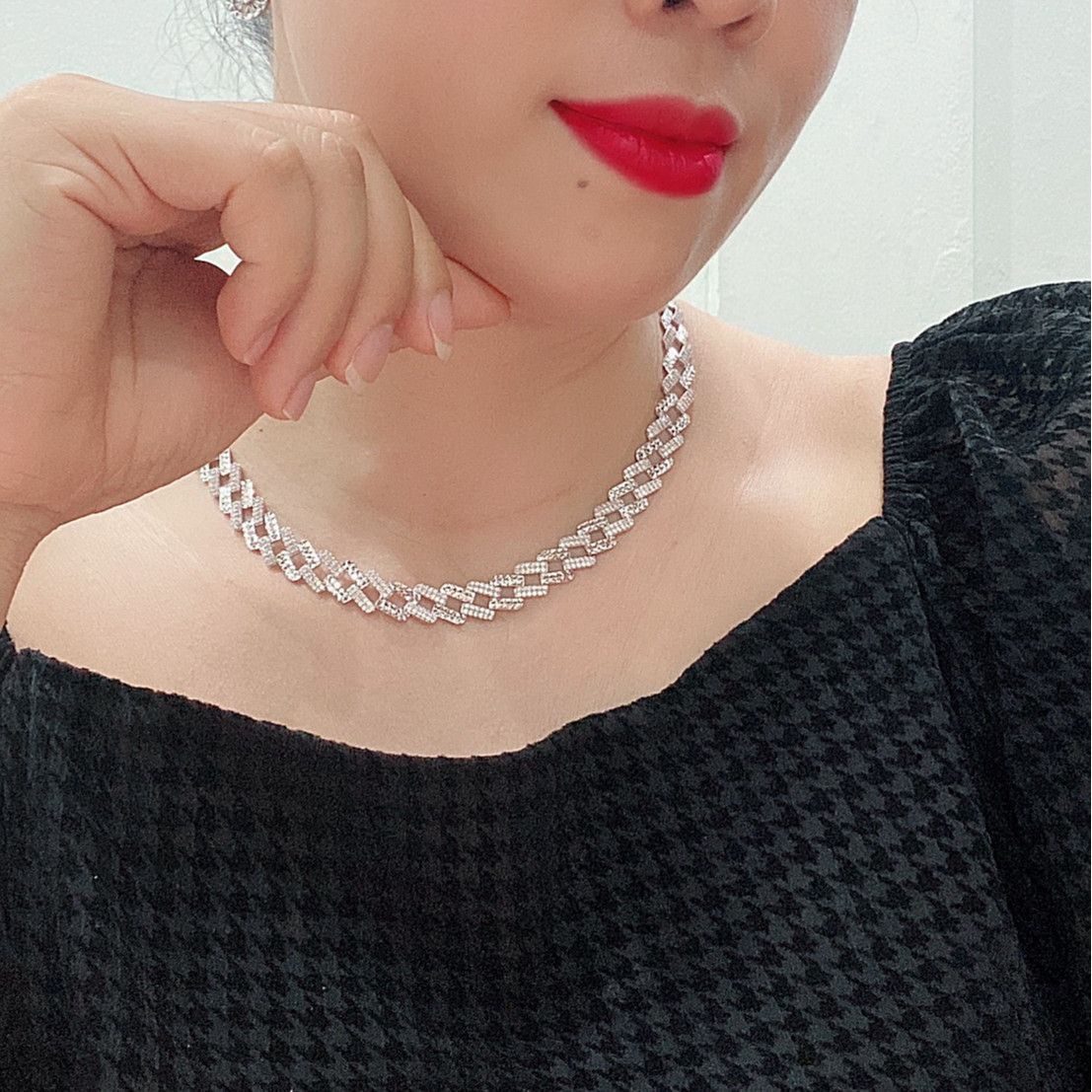 Vòng cổ nữ bạc xi bạch kim - Kiềng cổ sang chảnh