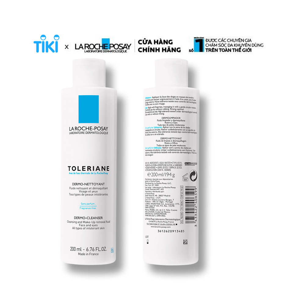 Sữa rửa mặt tẩy trang cho da quá nhạy cảm kích ứng La Roche-Posay Toleriane Dermo-Cleanser 200ml