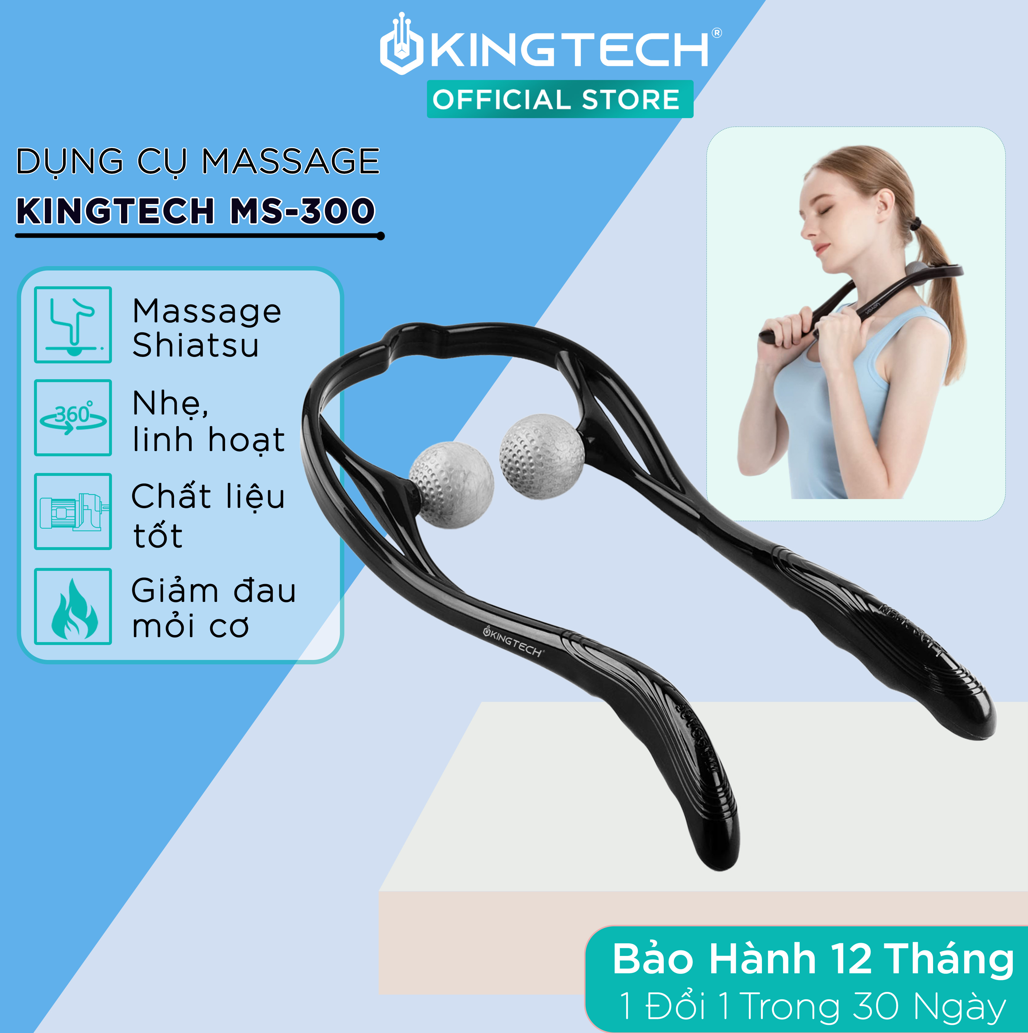 Dụng Cụ Massage Đa Năng Cao Cấp KingTech - Hỗ Trợ Mát Xa Cổ, Vai, Gáy - Tiện Dụng, Nhẹ Nhàng - Chính Hãng