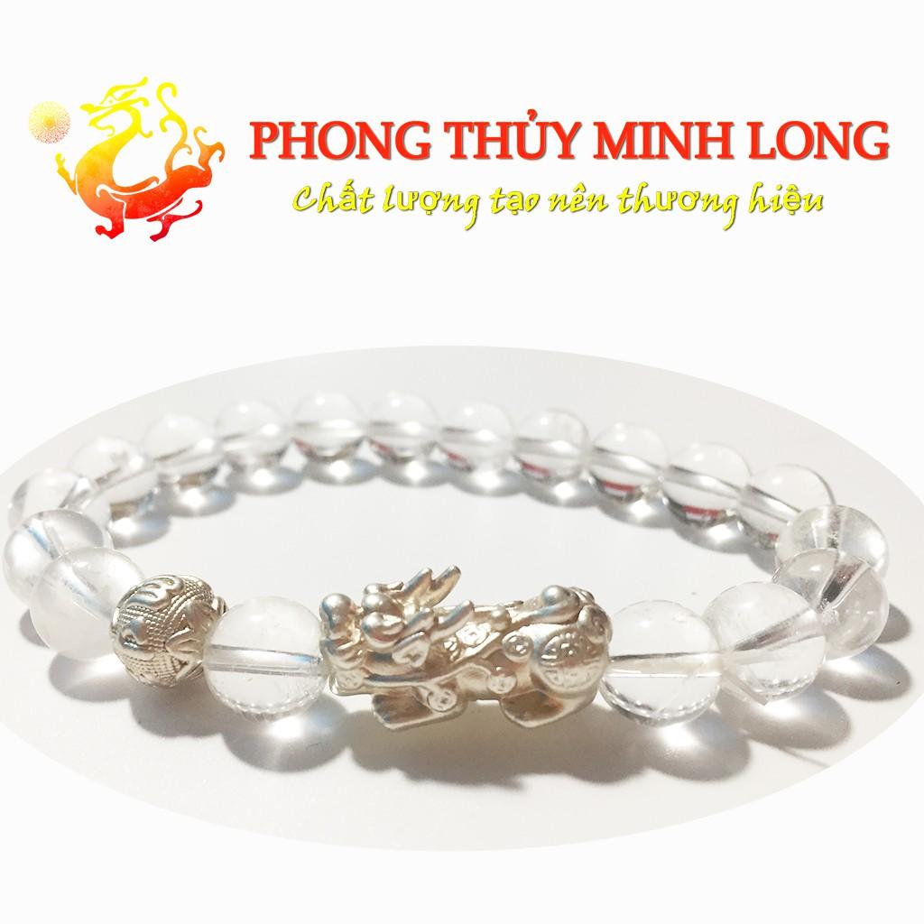 Vòng tay đá. thach anh Trắng chất lượng 5A mix Tỳ Hưu và 1 Hạt Kim Tiền Bạc hợp mệnh Kim và Thủy