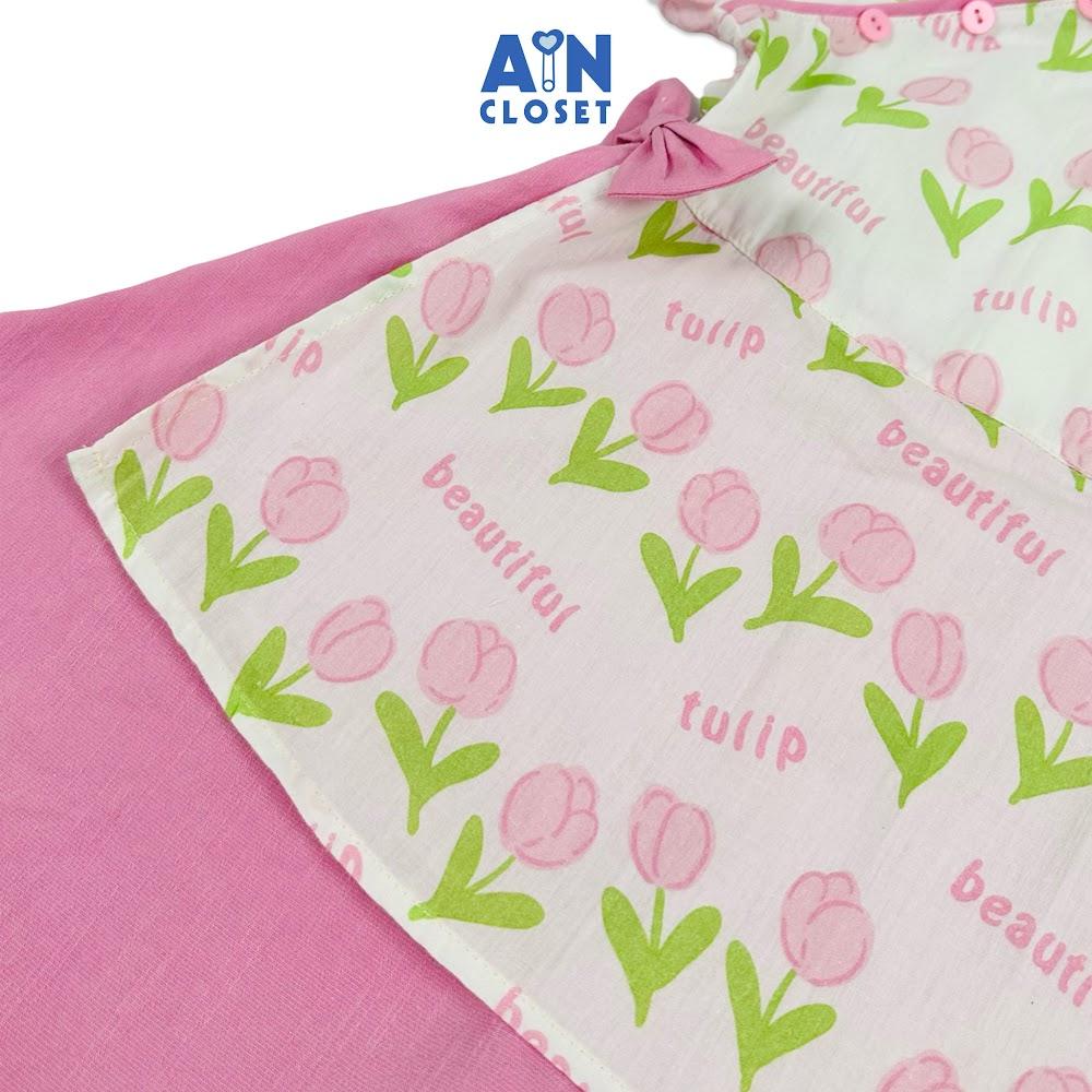 Áo dài váy bé gái họa tiết Tulip Hồng cotton - AICDBG7FQ2YS - AIN Closet