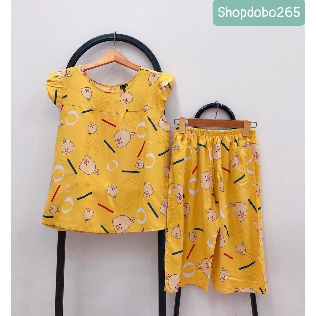 Đồ bộ nữ,đồ ngủ mặc nhà lửng tay cánh tiên vải lanh mềm, mát BL 164 họa tiết dễ thương size 45-70kg.