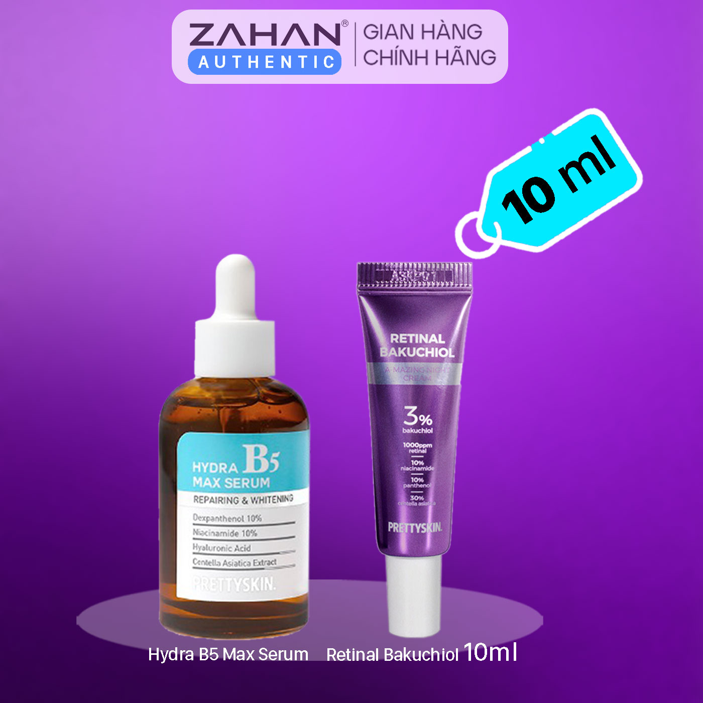 Combo Tinh chất Hydra B5 Max Serum Prettyskin và Kem dưỡng Retinal Bakuchiol