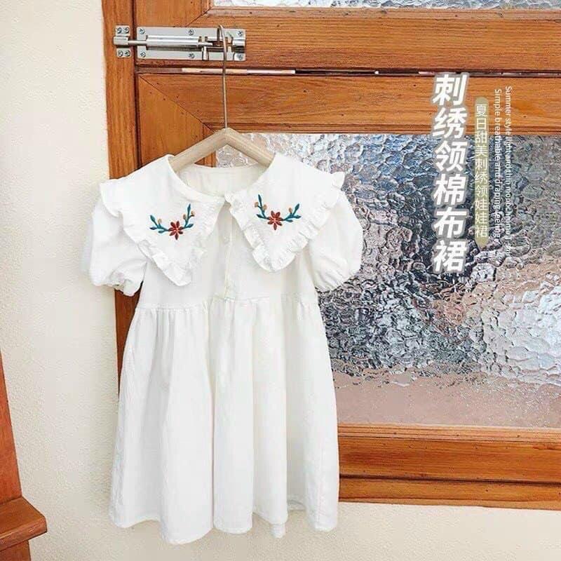 QC147 VÁY THÔ TRẮNG THÊU HOA