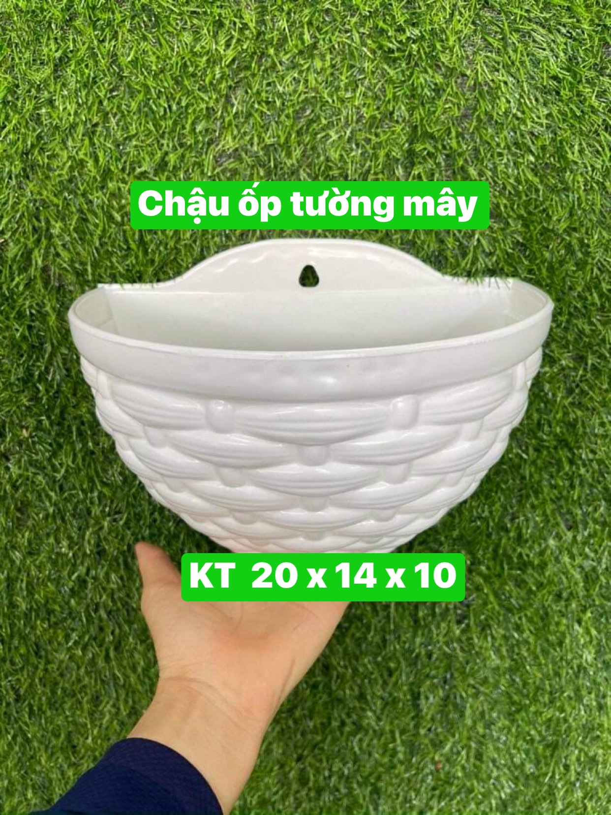 10 Chậu trồng hoa ốp tường đan mây - chậu treo tường KT 20 x14x10 cm