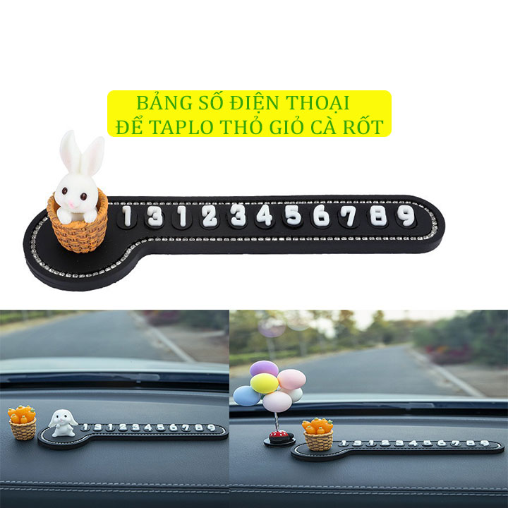 Bảng số điện thoại hình chú thỏ và giỏ cà rốt để Taplo xe hơi