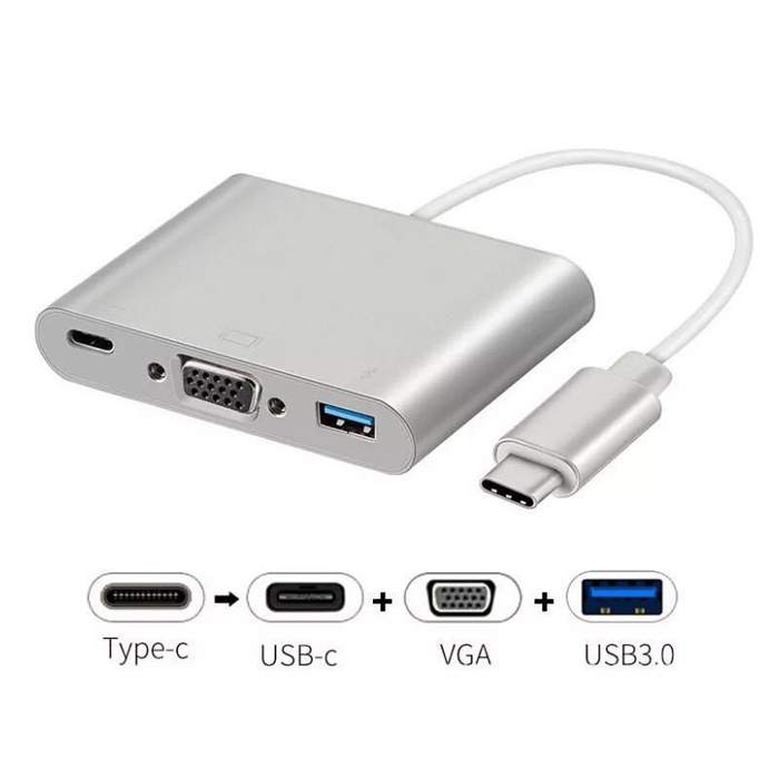 Cáp 3 in 1 chuyển đổi typeC sang VGA/ USB/ TypeC - hỗ trợ chất lượng FullHD