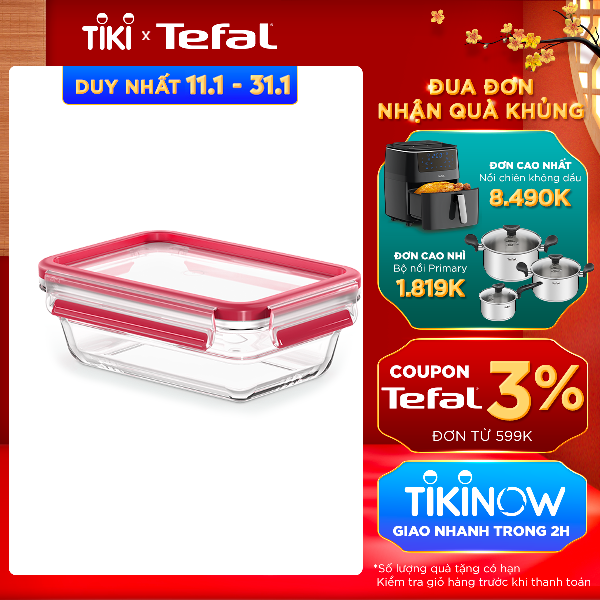 Hộp bảo quản thực phẩm thủy tinh Tefal Masterseal Glass 700ml- Hàng chính hãng