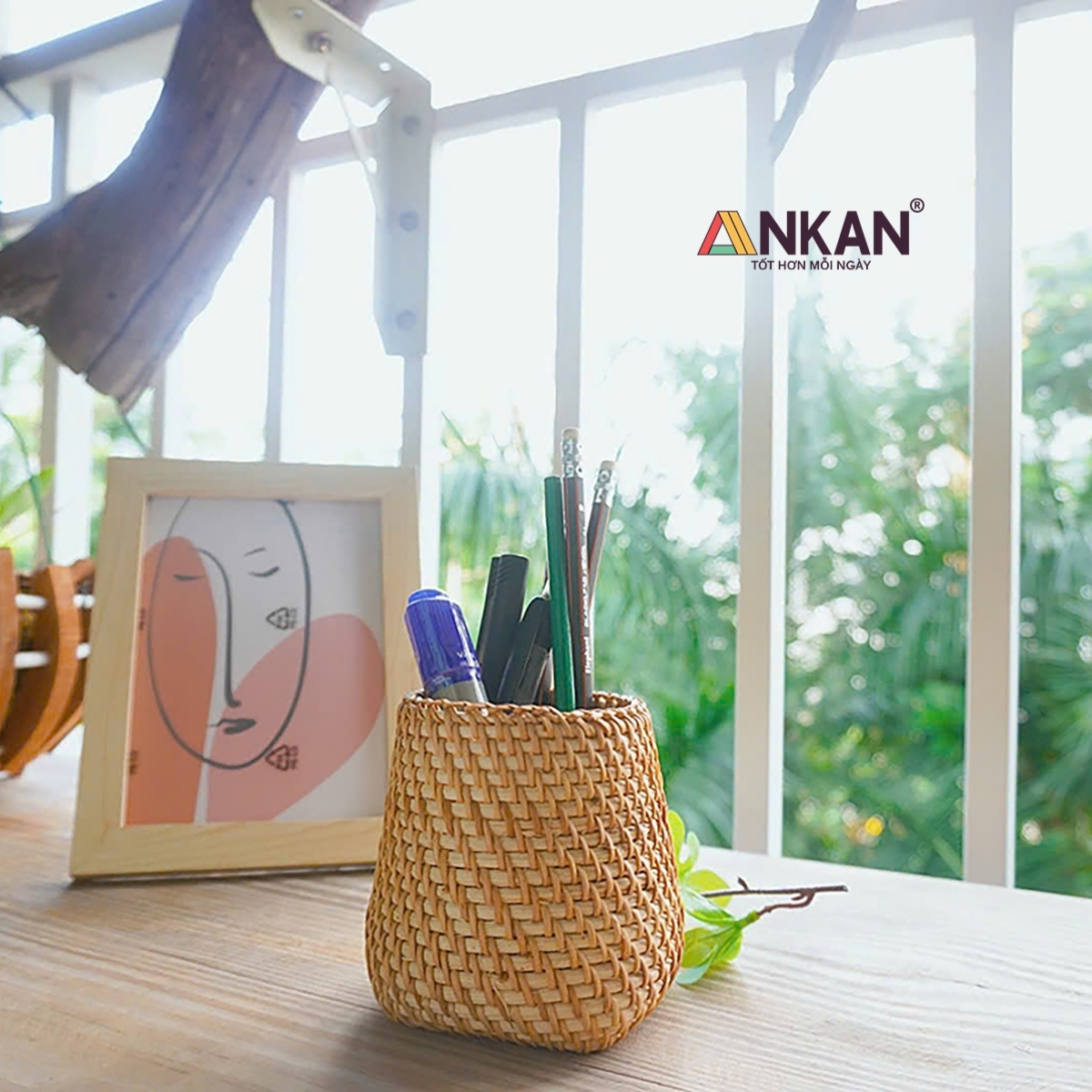 Cốc Mây Tre Đan Thủ Công Đa Năng - Đựng Bút, Cắm Hoa, Trang Trí Bàn Làm Việc - Phong Cách Vintage