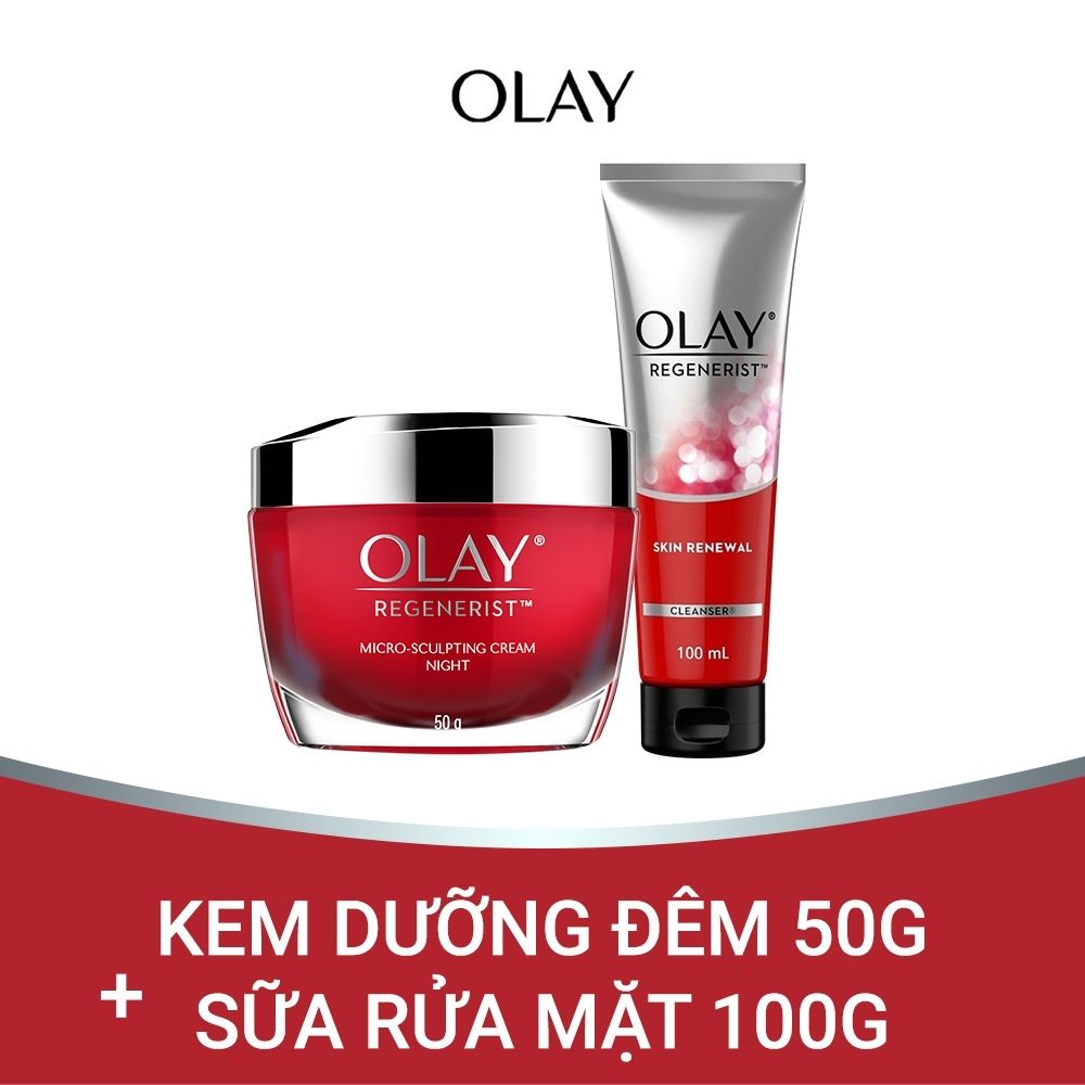 Combo chống lão hóa chuyên sâu Kem dưỡng đêm và Sữa rửa mặt Olay Renegerist