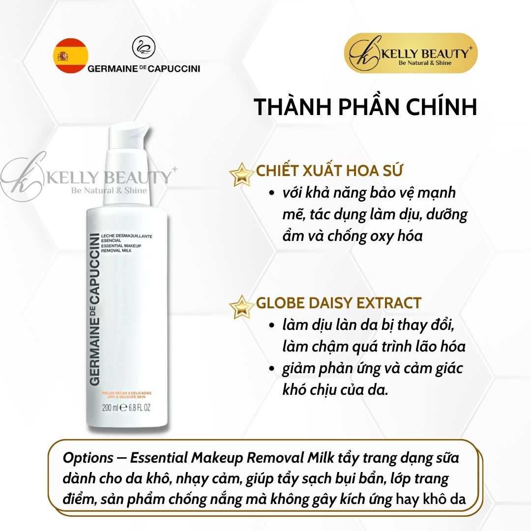 Sữa Tẩy Trang Cho Da Khô, Nhạy Cảm Germaine OPTIONS Essential Make Up Removal Milk | Kelly Beauty