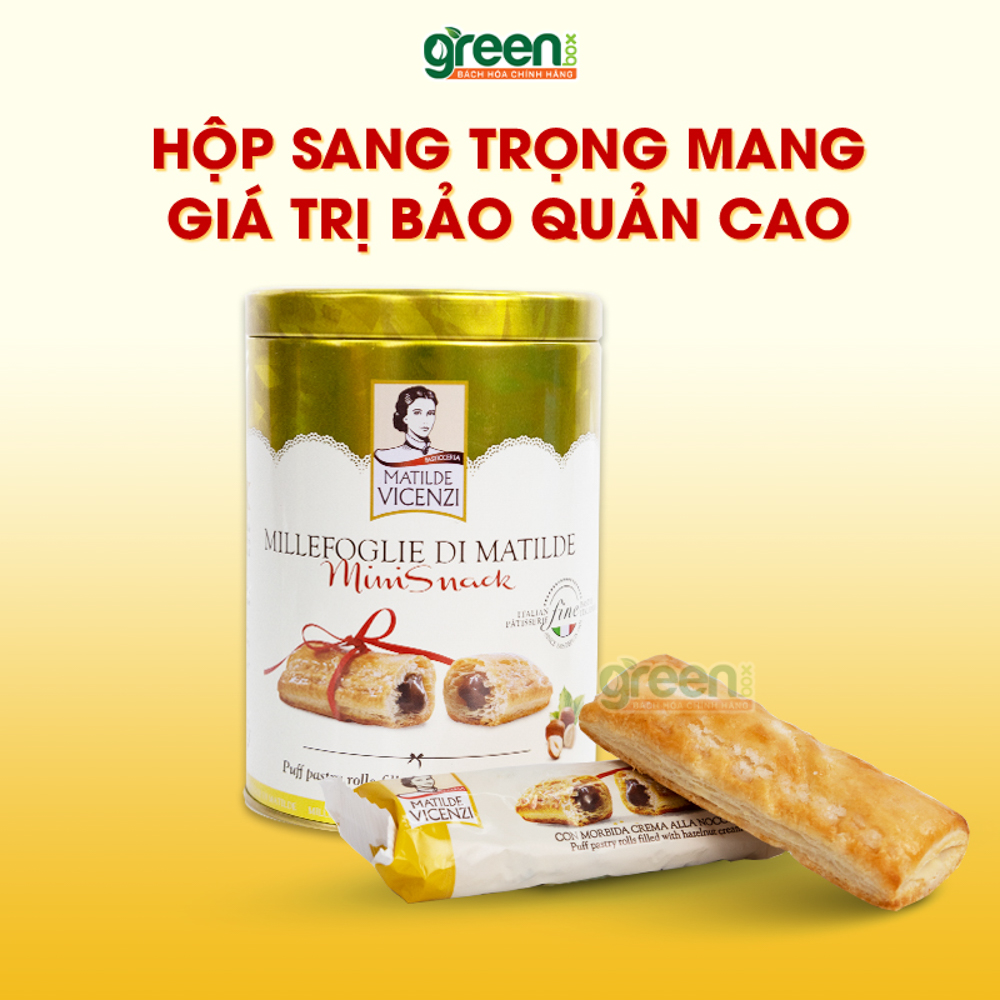 Hộp bánh ngàn lớp kem hạt phỉ Minisnack Matilde Vicenzi 150g nhập khẩu Ý