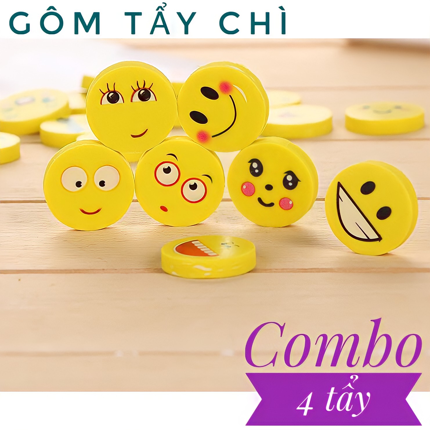 Combo 4 Tẩy Gôm Mini Icon Mặt Cười