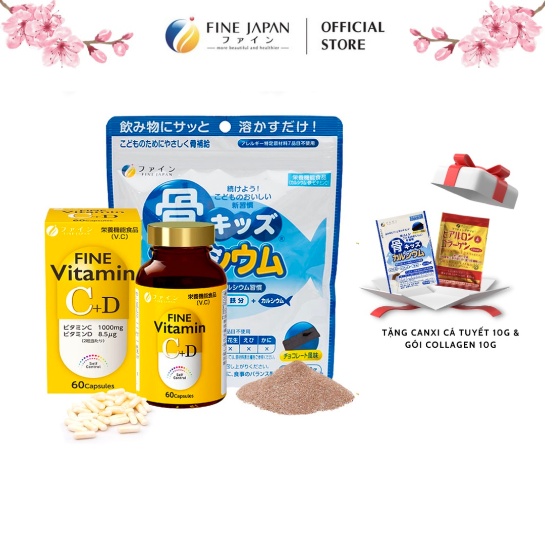 [CD & Canxi vị Sô-cô-la] Combo Viên uống dinh dưỡng FINE JAPAN ngừa suy nhược cơ thể cho mẹ&phát triển chiều cao cho bé