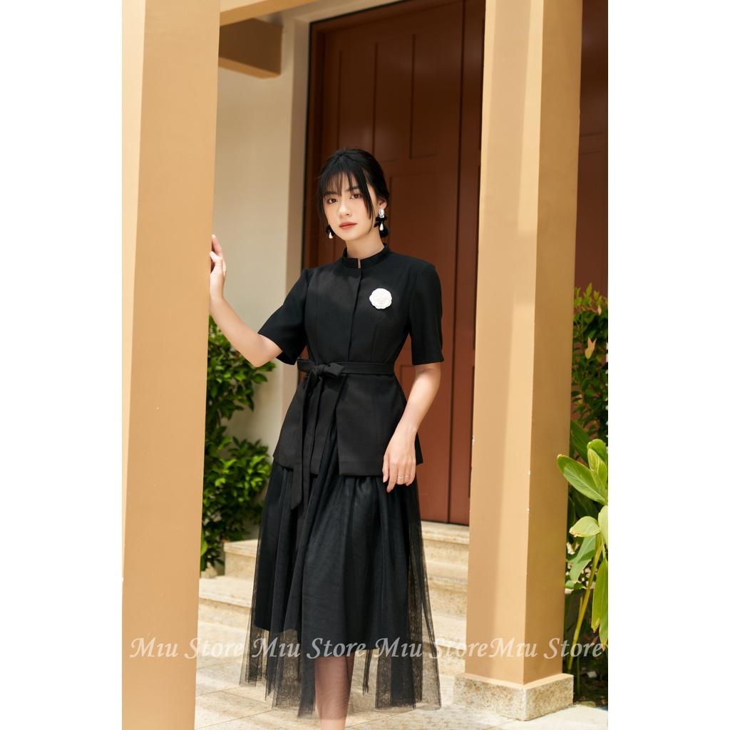 Set bộ áo vest và chân váy voan lưới xoè hàng thiết kế cao cấp Miu Store