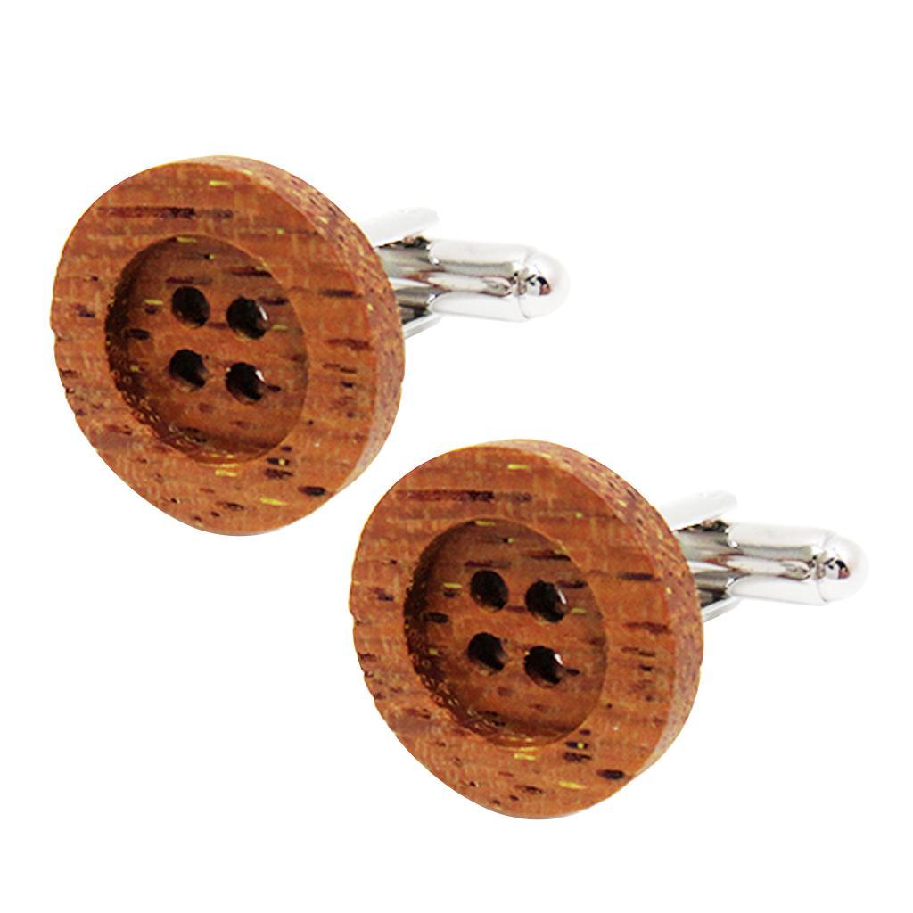 1 Pair Wedding Shirt Round Wooden Cuff Links Cufflinks Business