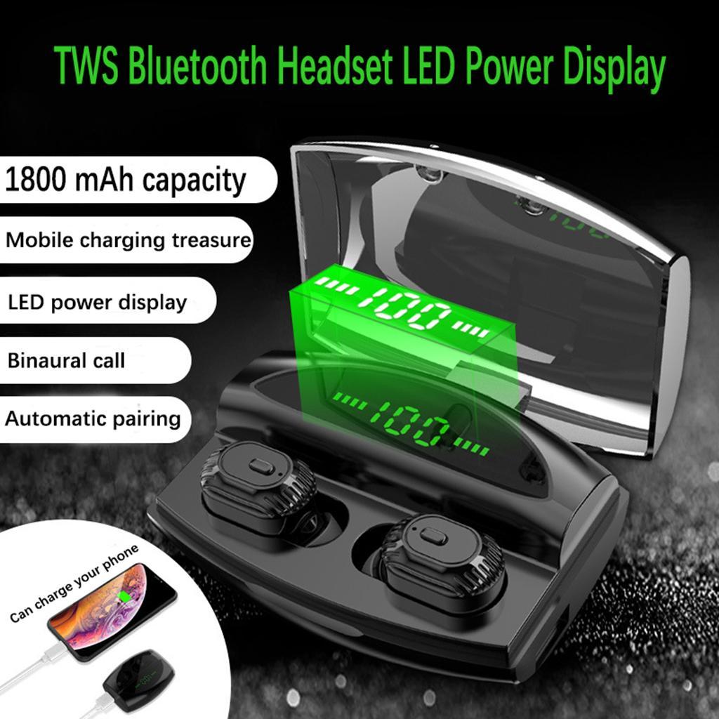 Wireless Headphone Bluetooth 5.0 Earphones 3D In-Ear Headset 1800mAh Case