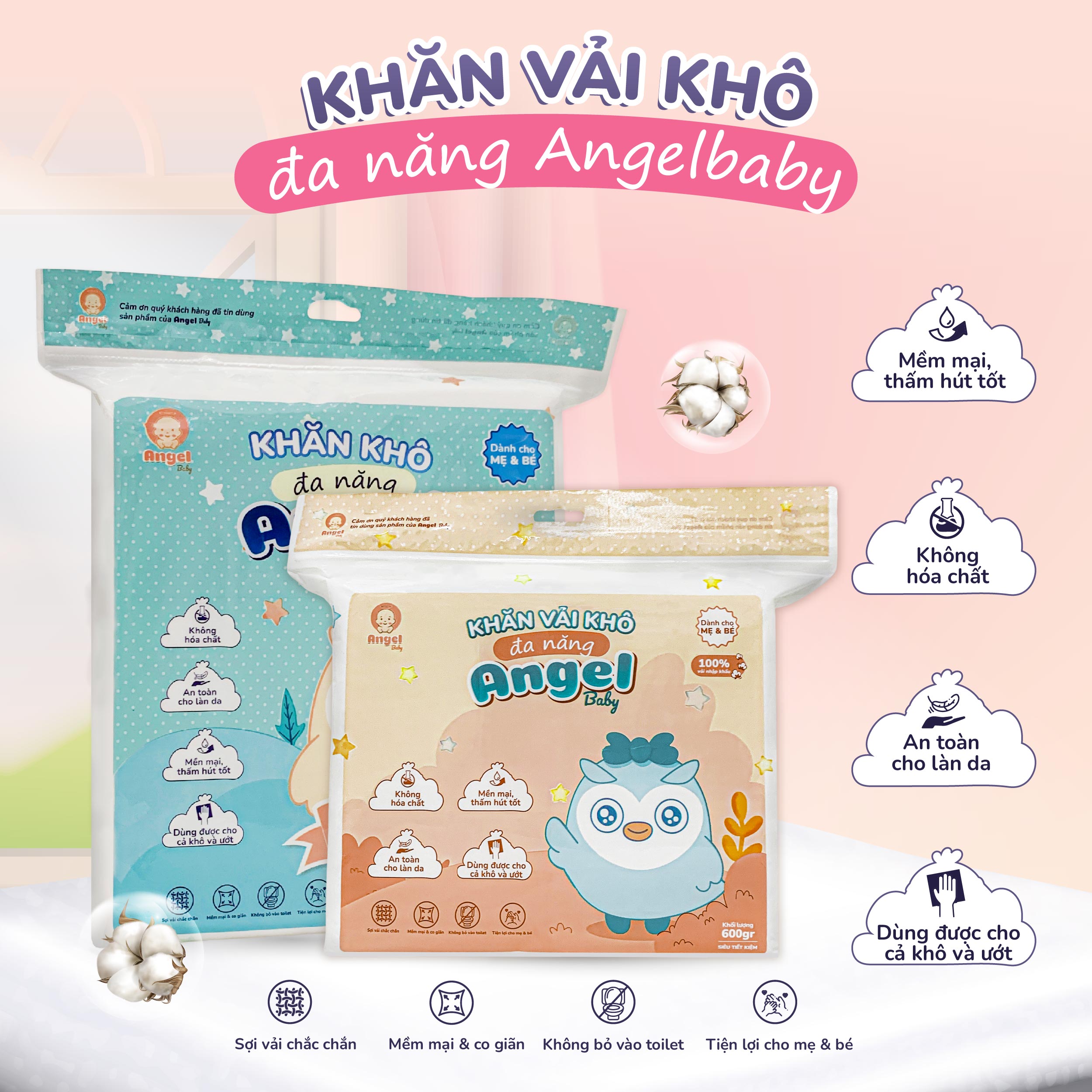 Khăn khô đa năng, khăn lau cho bé, khăn tẩy trang đa năng