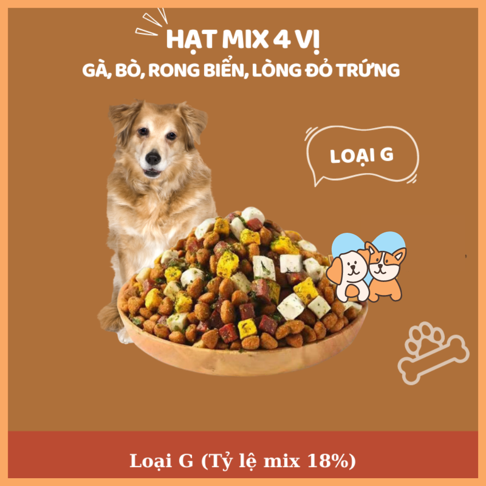 Hạt mix cao cấp cho cún trộn thịt bò, gà, tôm, cá, lòng đỏ trứng, rau củ quả - Thức ăn hạt cho chó kén ăn