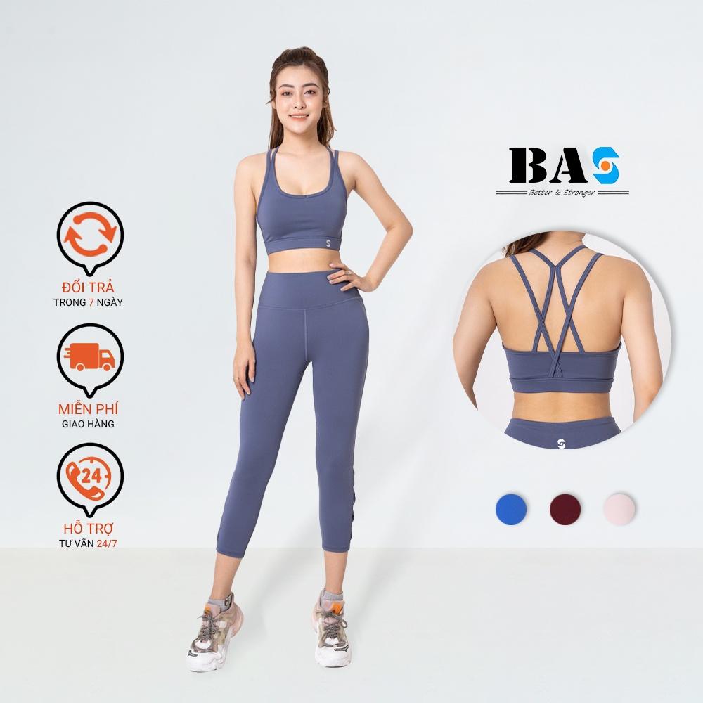 Set lửng thể thao tập yoga gym aerobic bra 4 dây cách điệu phối legging 9 tấc cạp cao - SL210405