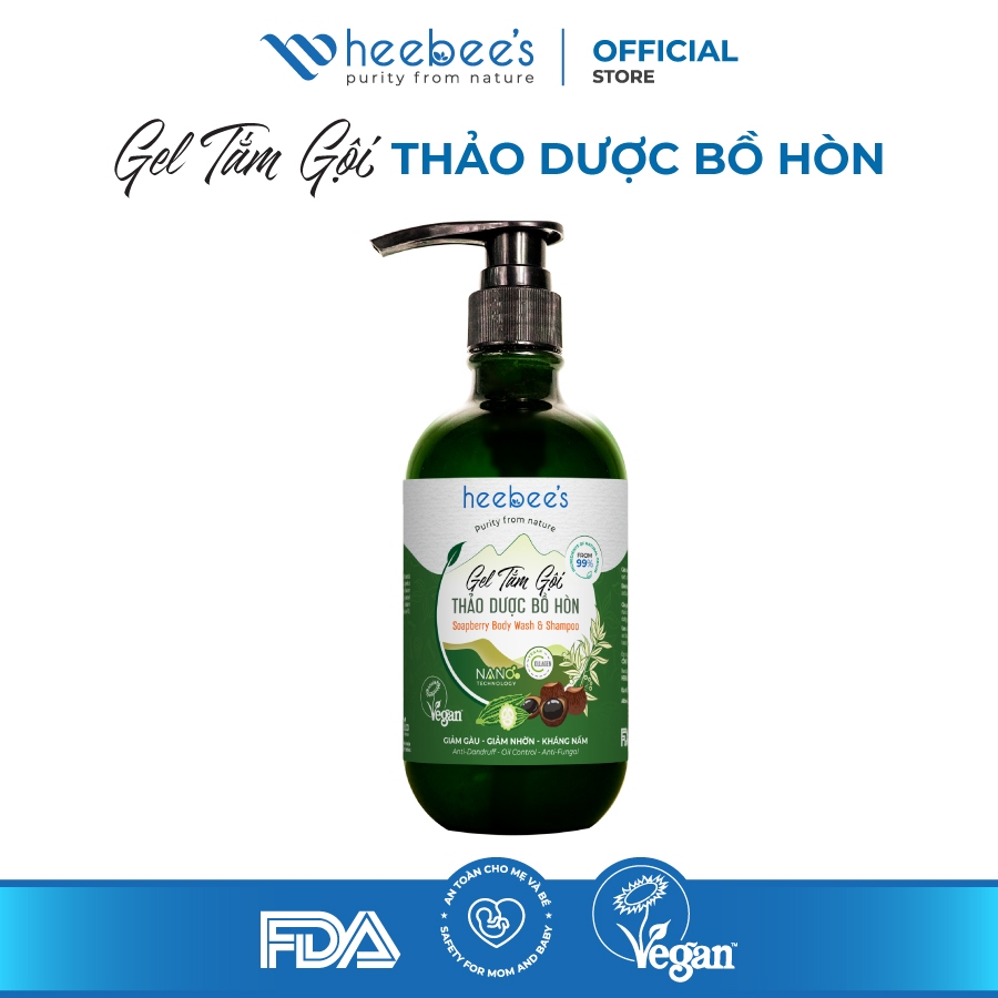 Gel Tắm Gội Bồ Hòn Đa Năng Heebee Giúp Làm Sạch Tóc Và Cơ Thể An Toàn Từ Thiên Nhiên Dung Tích 300ml - 500ml