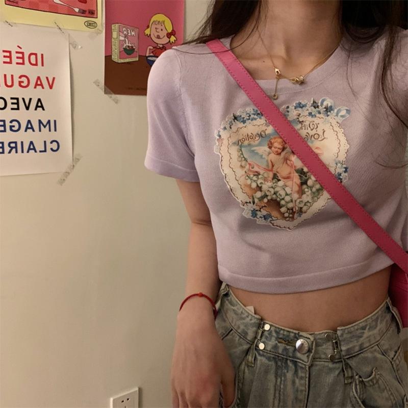 MS18 Áo thun nữ cotton croptop angel Quảng Châu
