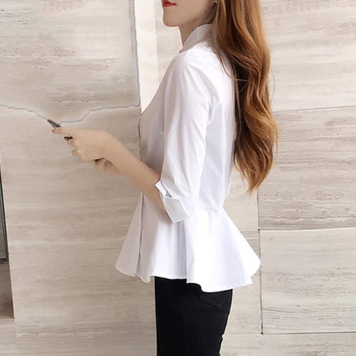 Áo sơ mi cổ lọ tay lỡ phong cách Hàn Quốc sang trọng