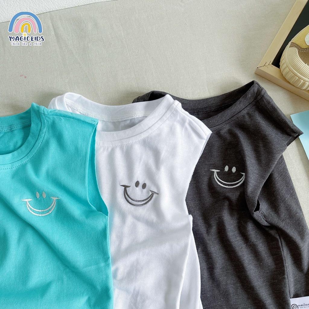 Đồ bộ mặc nhà cho bé trai thoáng mát áo ba lỗ cotton thêu hình mặt cười quần kaki Magickids Quần áo trẻ em AO22005