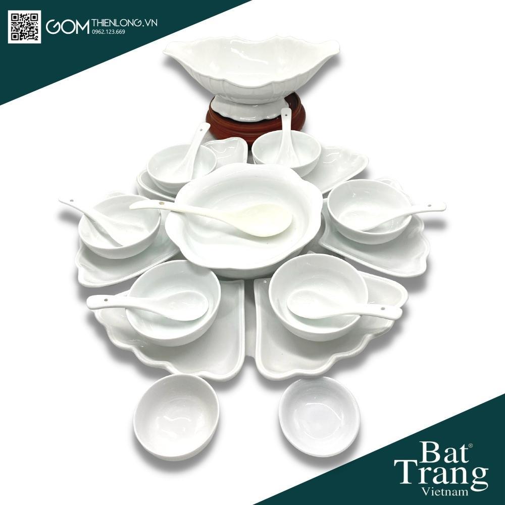 Combo Bộ Bát Đĩa Thắp Hương Men Trắng Trơn - ĐK 50 - 60cm - Đồ Thờ Bát Tràng - Gốm Thiên Long