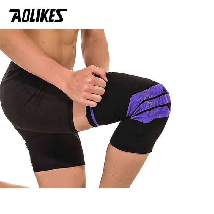 Băng đầu gối thể thao silicone 2 lò xo, bó gối tập gym Aolikes chính hãng AL 7721 (1 đôi)