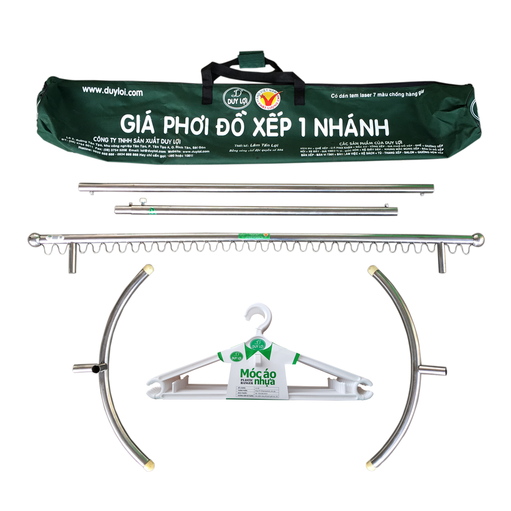 GIÁ PHƠI ĐỒ DUY LỢI 1 NHÁNH INOX (Qùa tặng 20 móc áo)