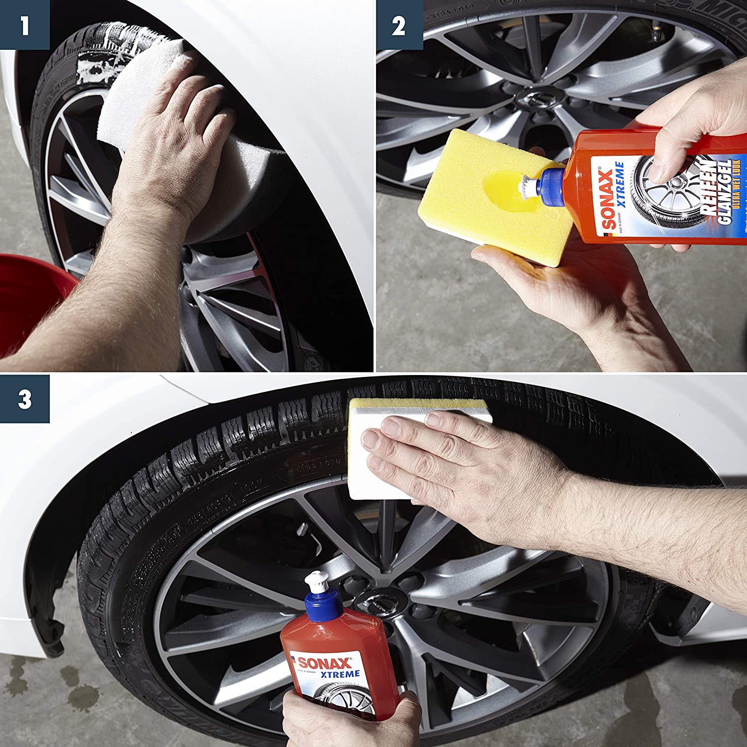 Gel dưỡng lốp và tạo độ bóng lốp xe Tyre Gloss Gel Xtreme Sonax 235241 500ml - Bảo vệ lốp xe, chống nứt bạc màu, tác dụng kéo dài, dạng gel tiên tiến thế hệ mới