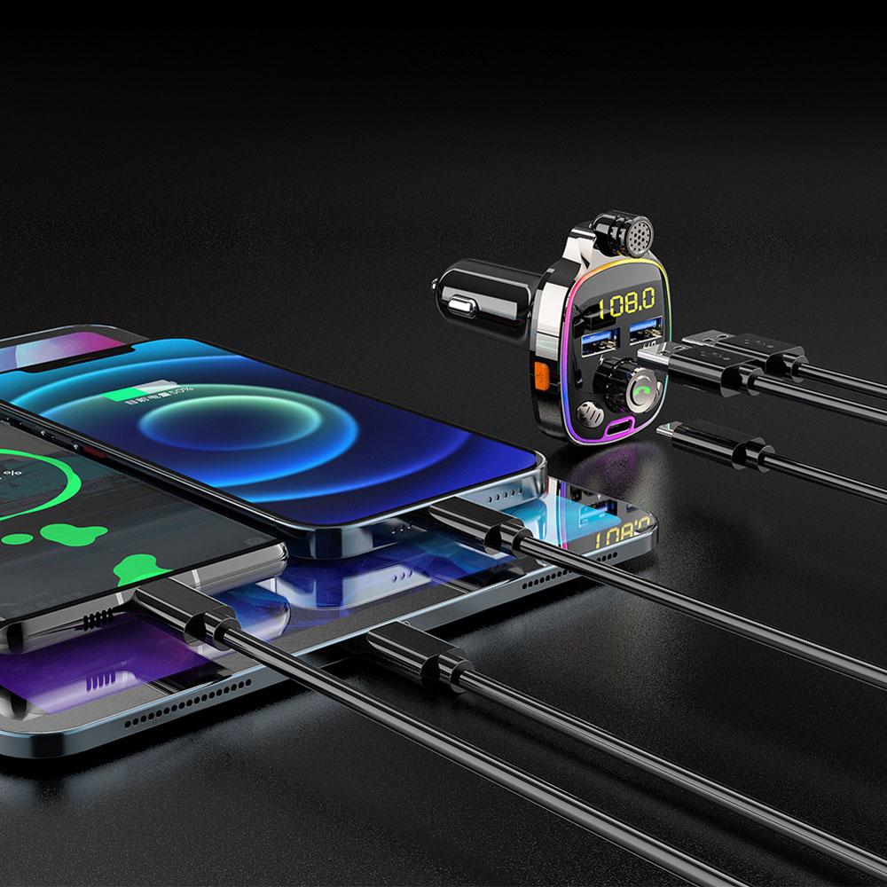 Car MP3 Music Player BT Wireless FM Transmitter Radio Adapter USB/PD Car Charger 7 Colors LED Backlit Support TF Card