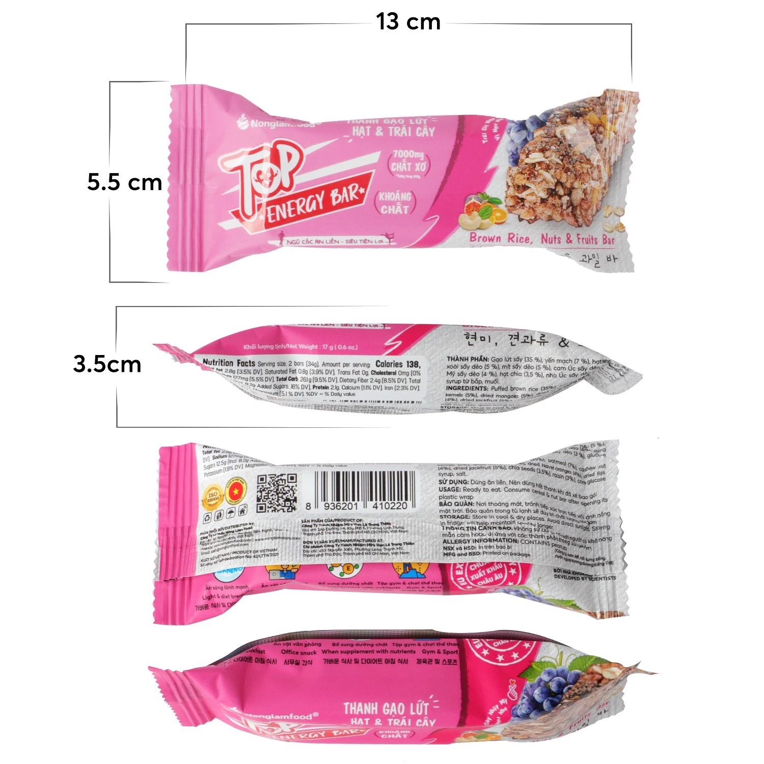 Thanh gạo lứt ngũ cốc hạt và chà bông - rong biển - trái cây - Top Energy Bar Nonglamfood | Bánh ngũ cốc ăn kiêng tốt cho sức khỏe, thay thế bữa ăn sáng dinh dưỡng, ăn chay thực dưỡng, hỗ trợ giảm cân hiệu quả